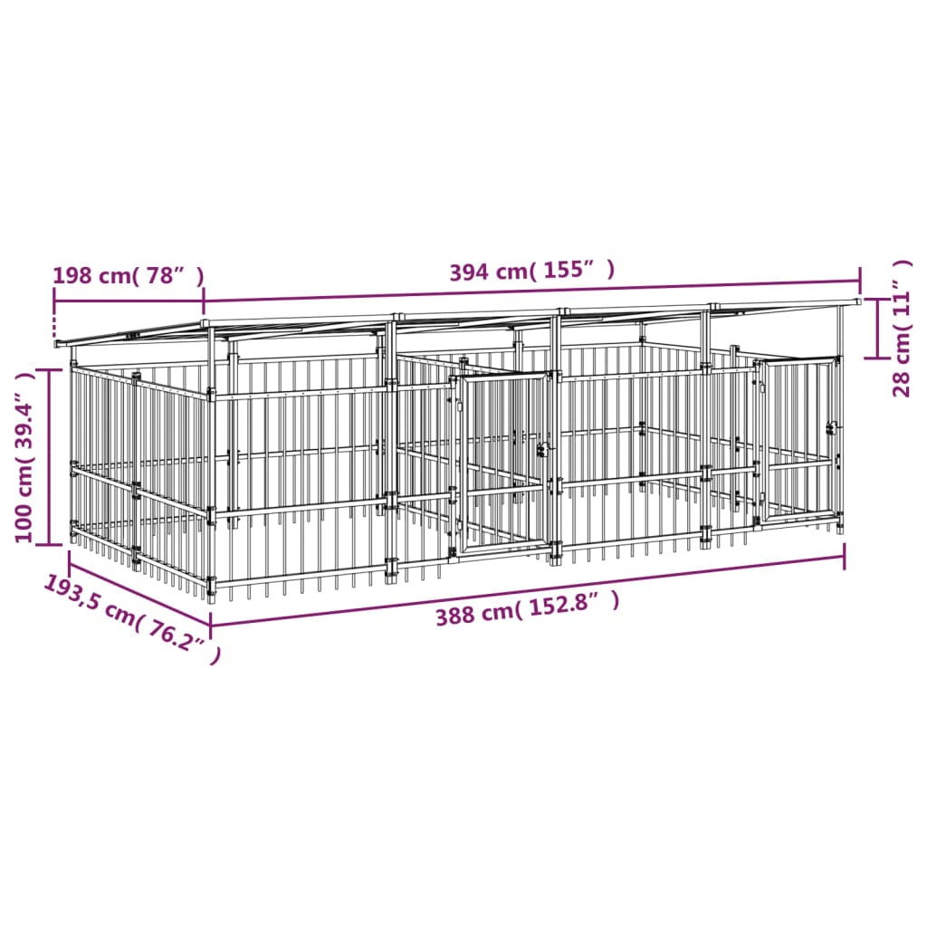 Hondenkennel met dak 18,77 m² staal