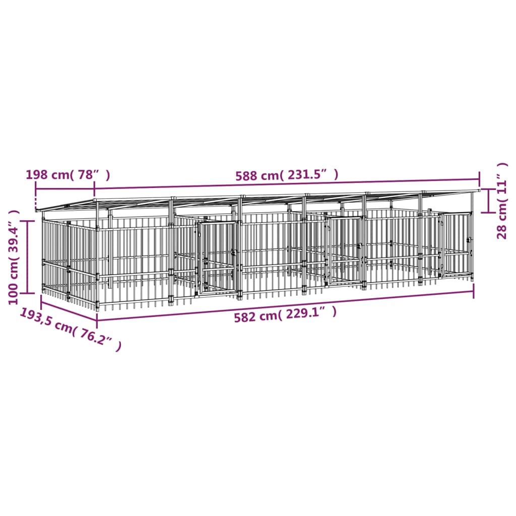 Hondenkennel met dak 18,77 m² staal