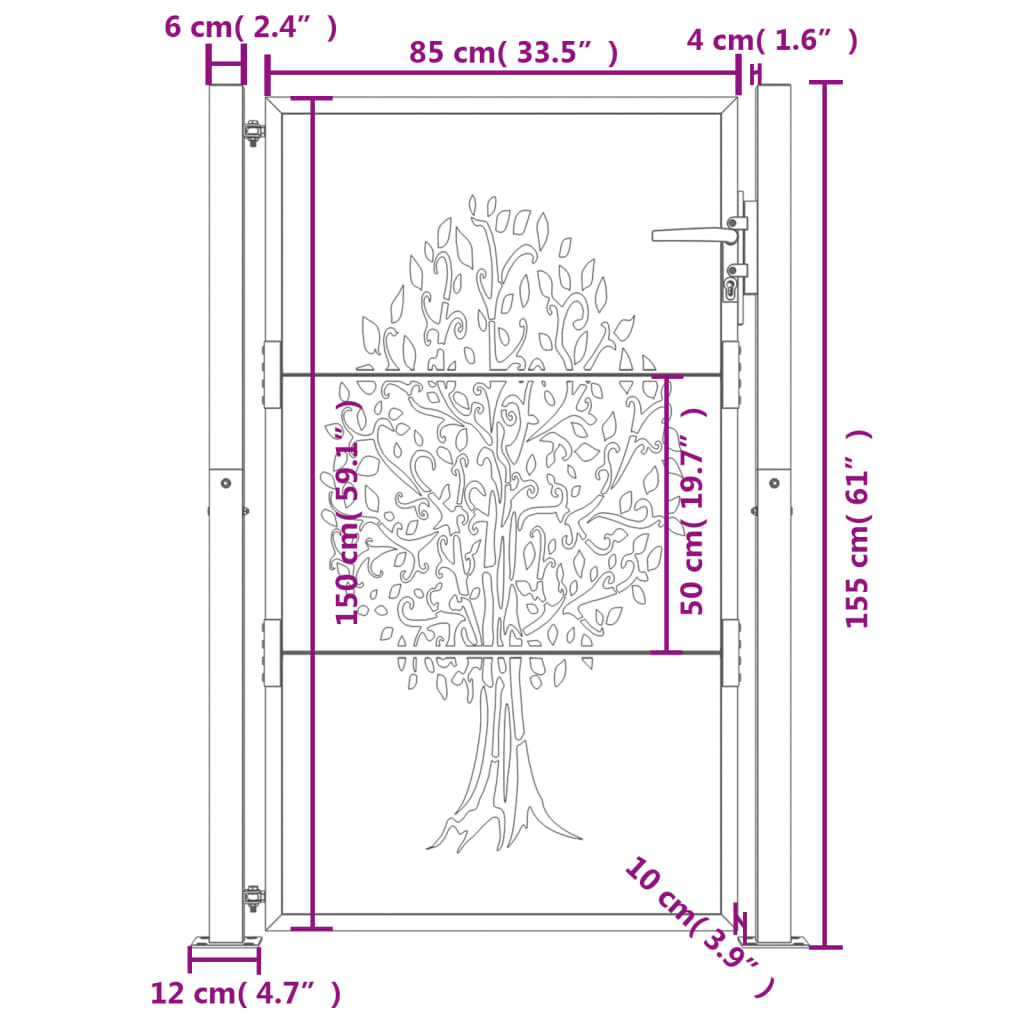 Poort 105x155 cm boomontwerp cortenstaal