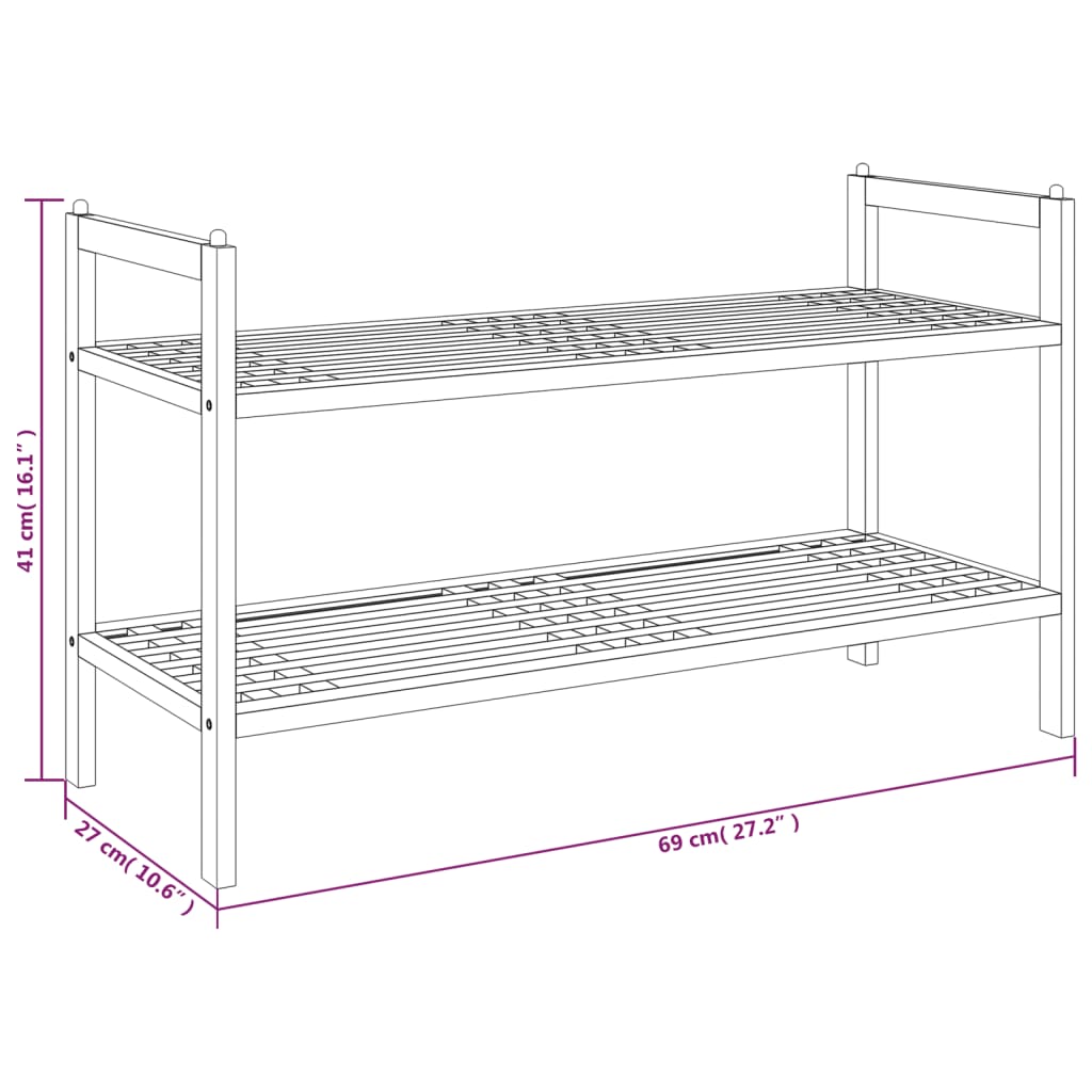 Schoenenrekken 2 st 69x27x41 cm massief walnotenhout