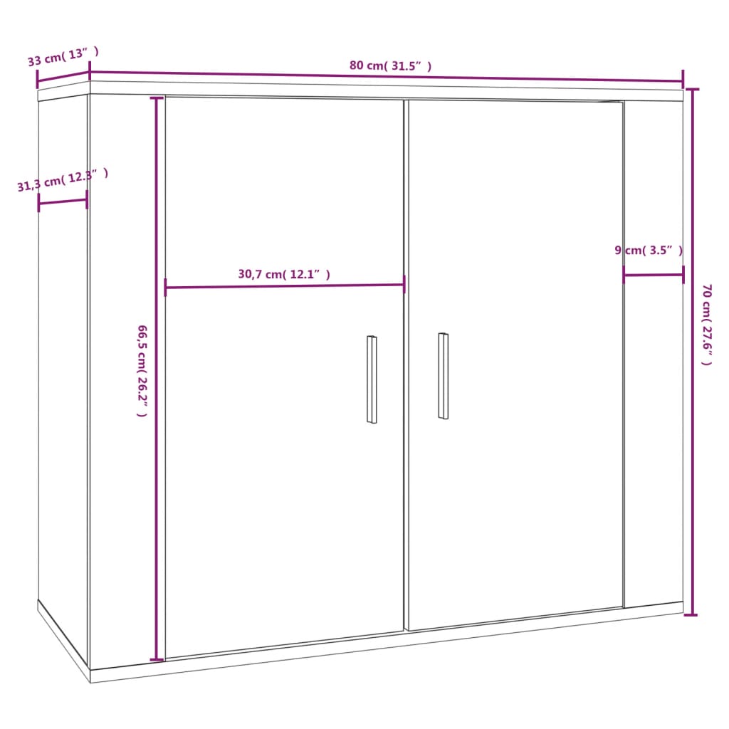 Dressoir 80x33x70 cm bewerkt hout