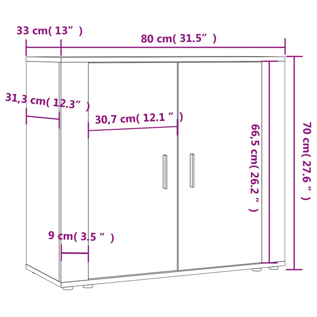 Dressoir 80x33x70 cm bewerkt hout