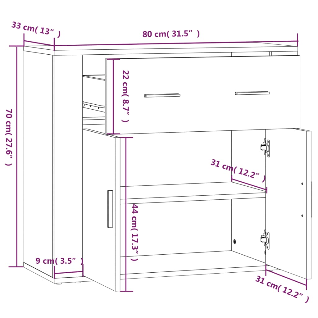 Dressoir 80x33x70 cm bewerkt hout