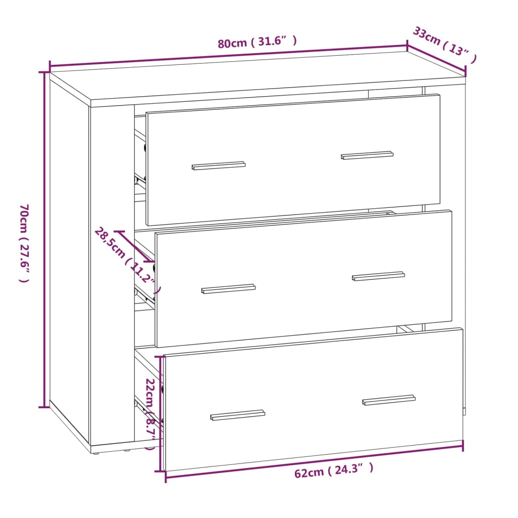 Dressoir 80x33x70 cm bewerkt hout eikenkleurig