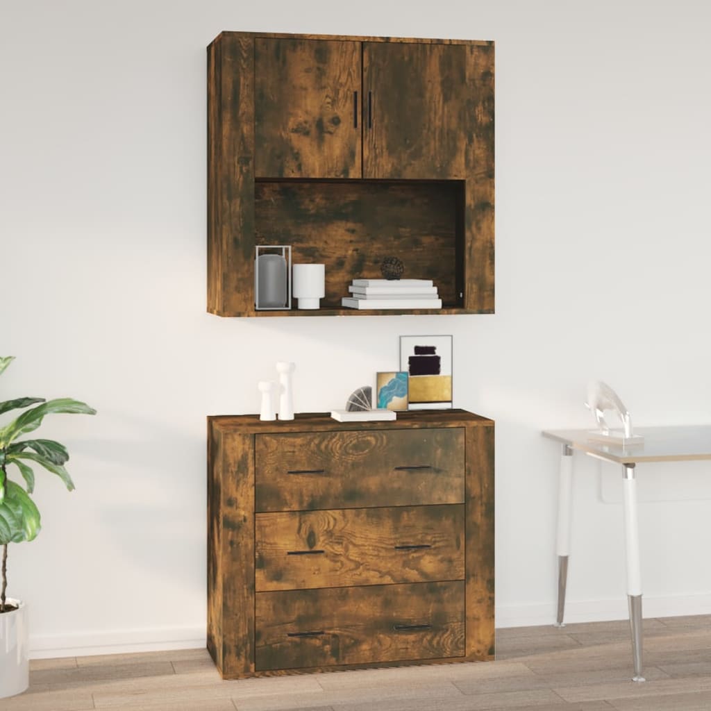 Wandkast 80x33x80 cm bewerkt hout eikenkleurig