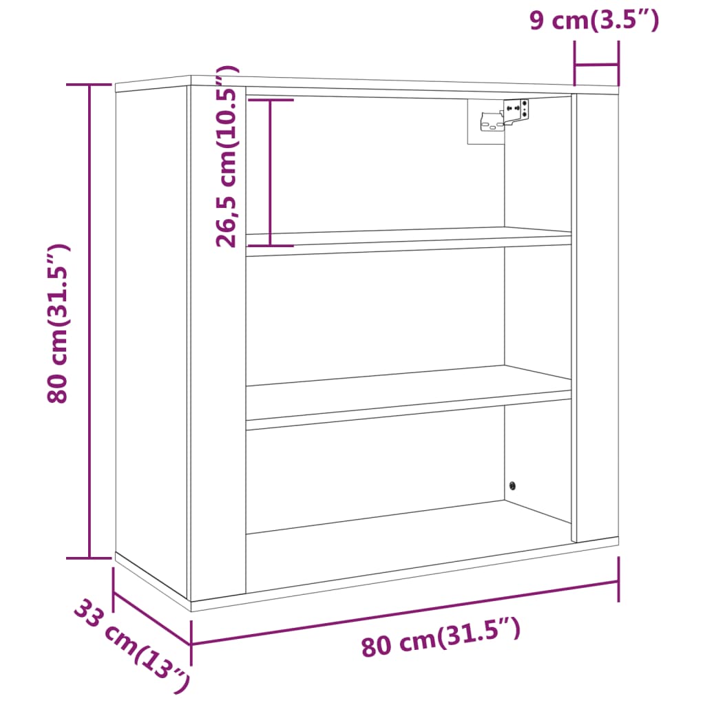 Wandkast 80x33x80 cm bewerkt hout