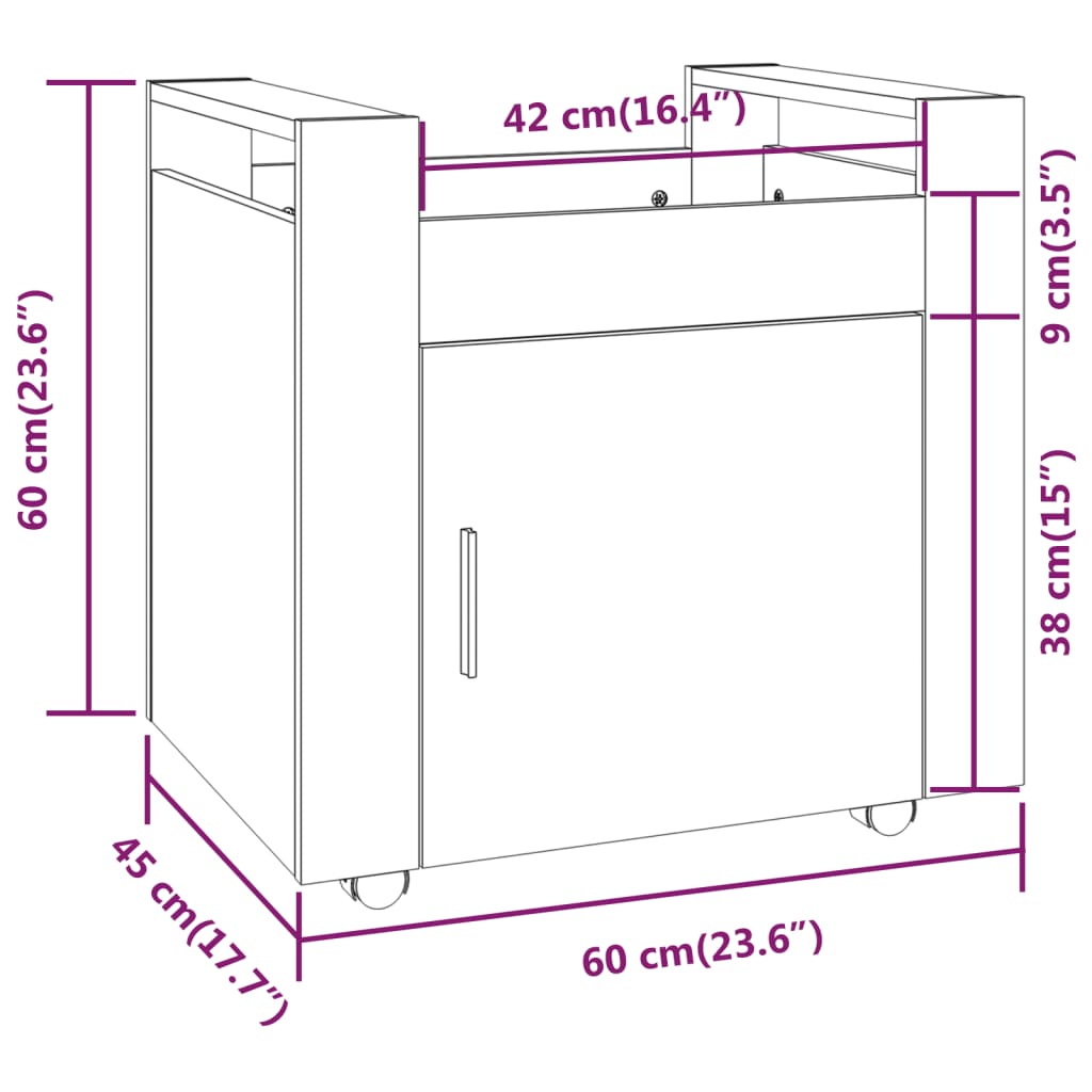 Bureaukastje 60x45x60 cm bewerkt hout eikenkleurig