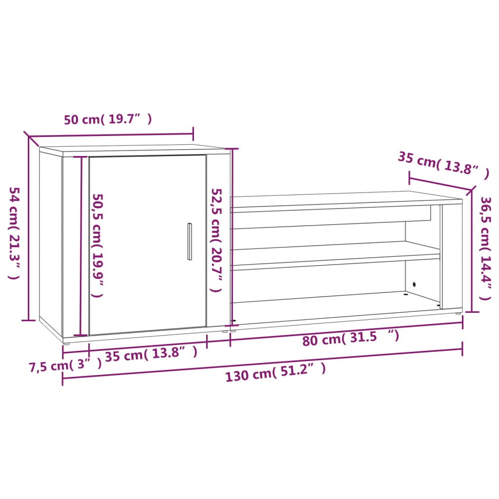 Schoenenkast 130x35x54 cm bewerkt hout