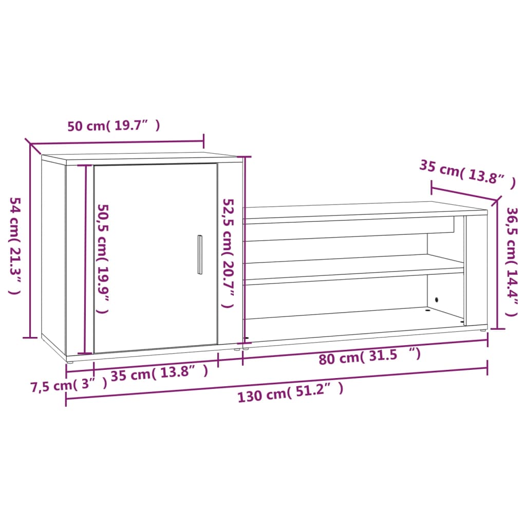 Schoenenkast 130x35x54 cm bewerkt hout