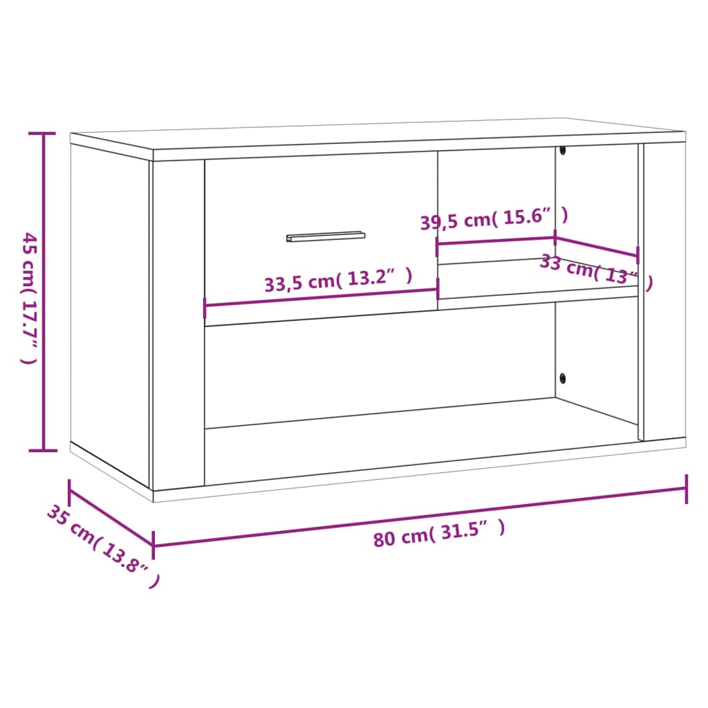 Schoenenkast 80x35x45 cm bewerkt hout