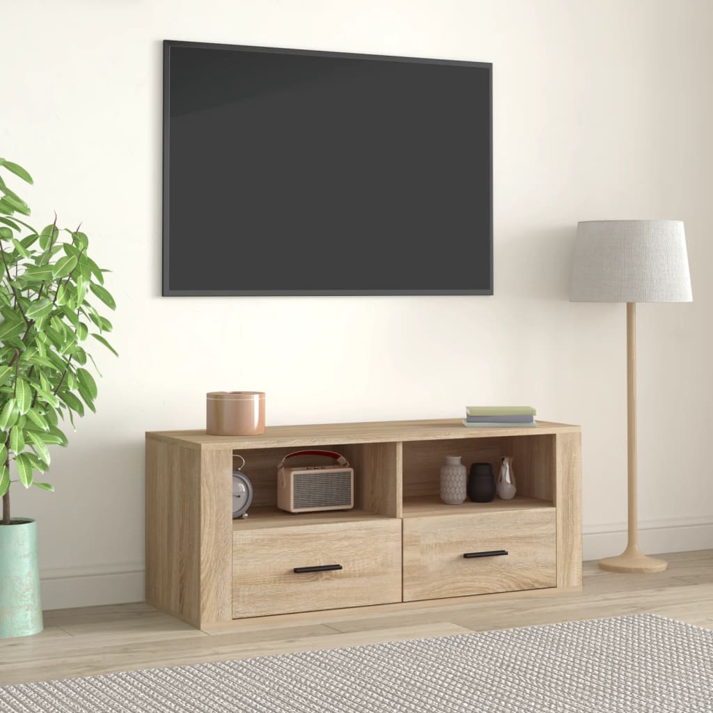 Tv-meubel 100x35x40 cm bewerkt hout bruin eikenkleur