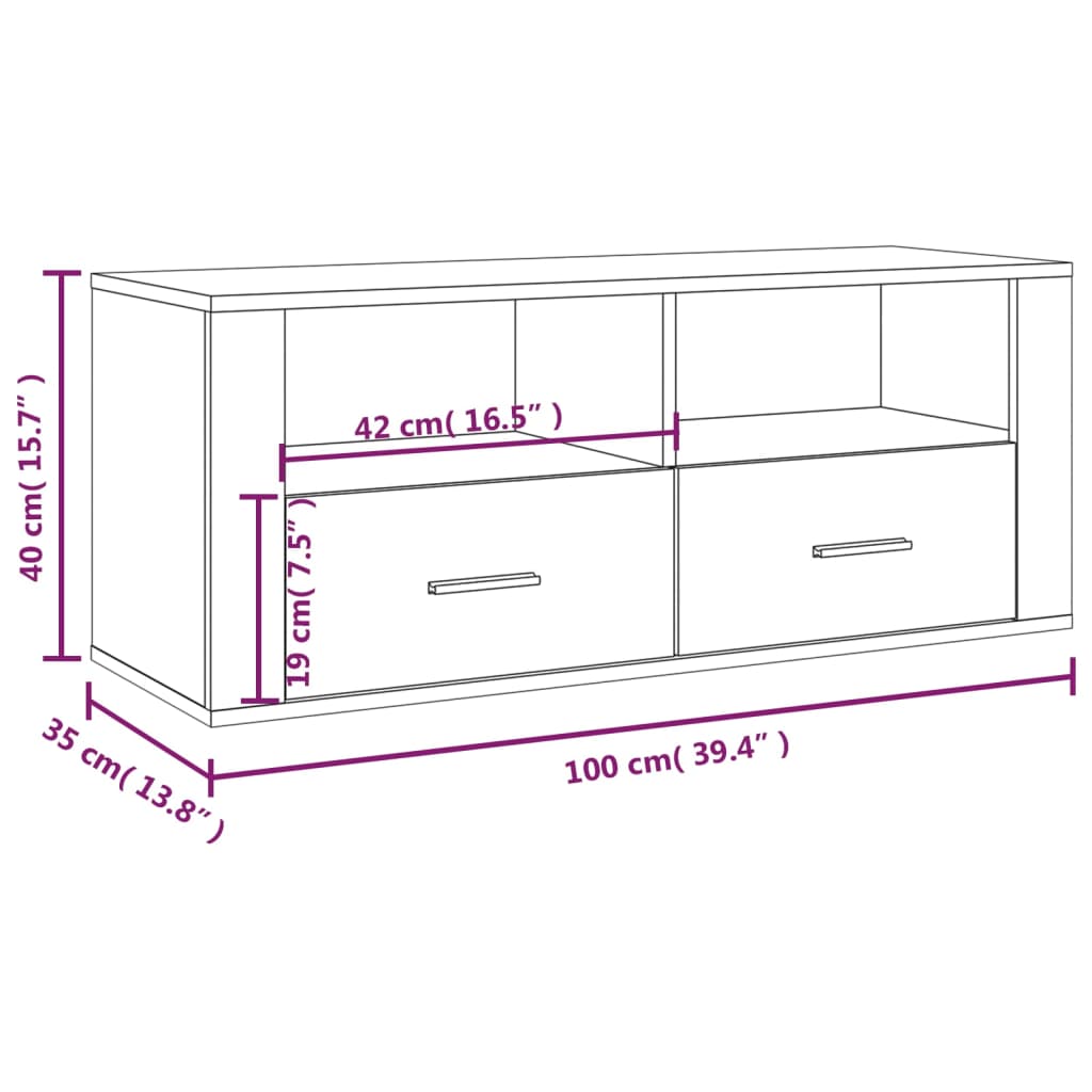 Tv-meubel 100x35x40 cm bewerkt hout bruin eikenkleur