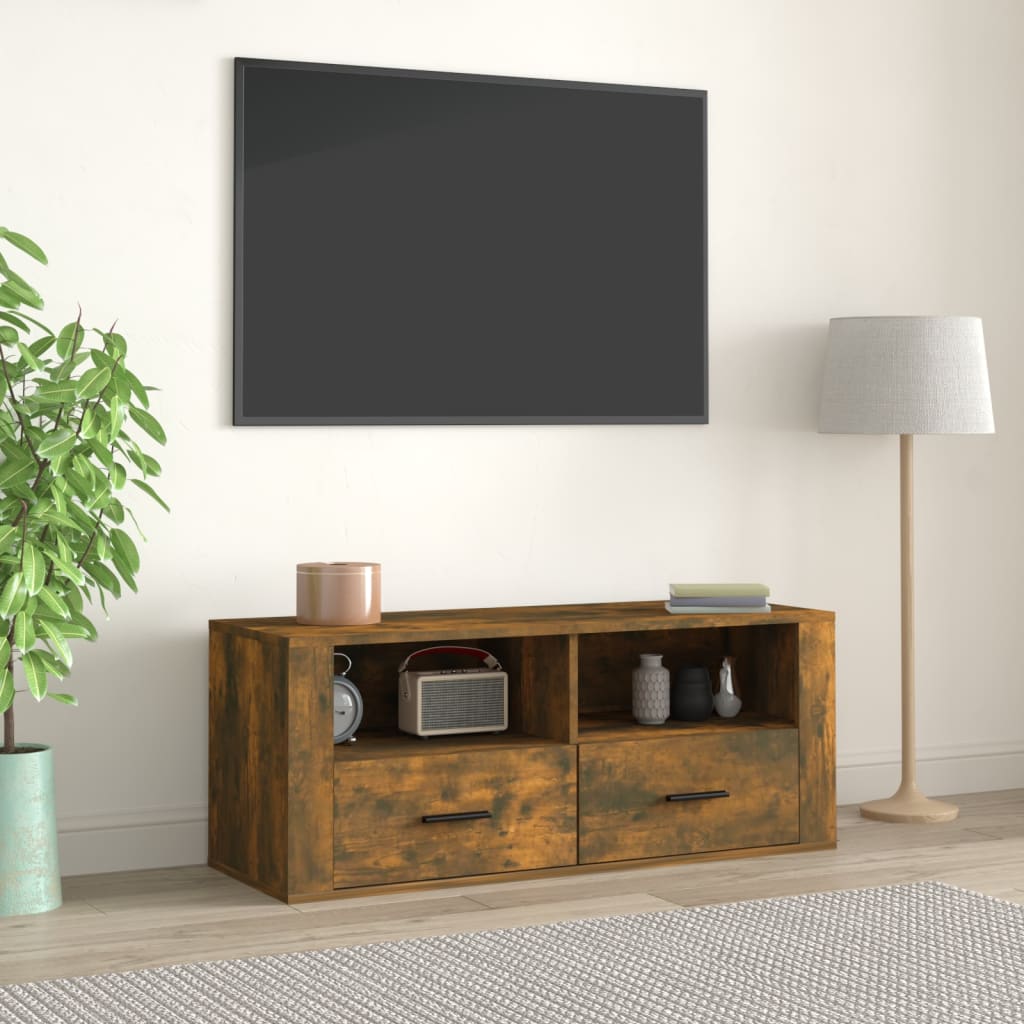 Tv-meubel 100x35x40 cm bewerkt hout bruin eikenkleur