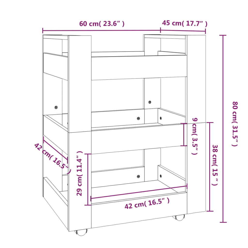 Keukentrolley 60x45x80 cm bewerkt hout