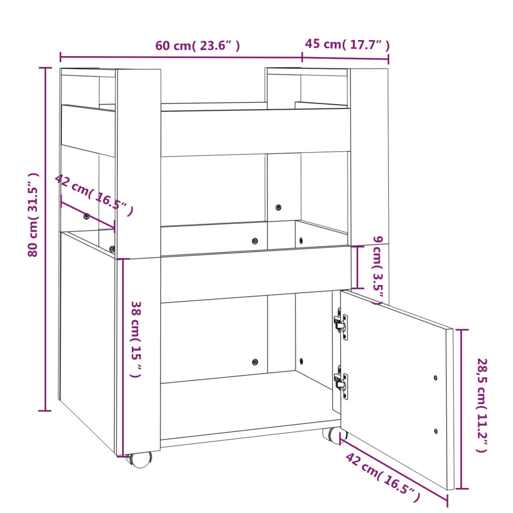 Keukentrolley 60x45x80 cm bewerkt hout eikenkleurig