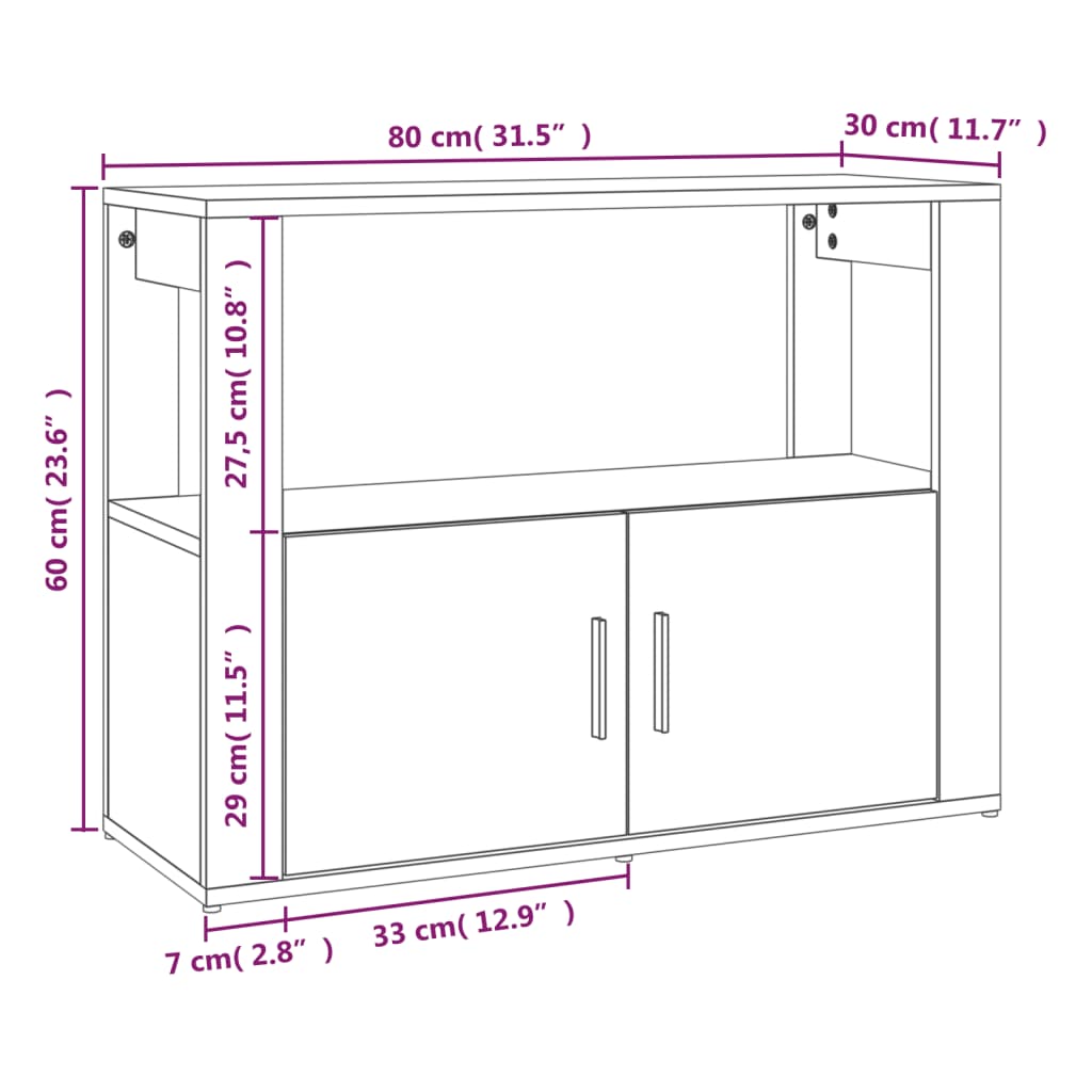 Dressoir 80x30x60 cm bewerkt hout