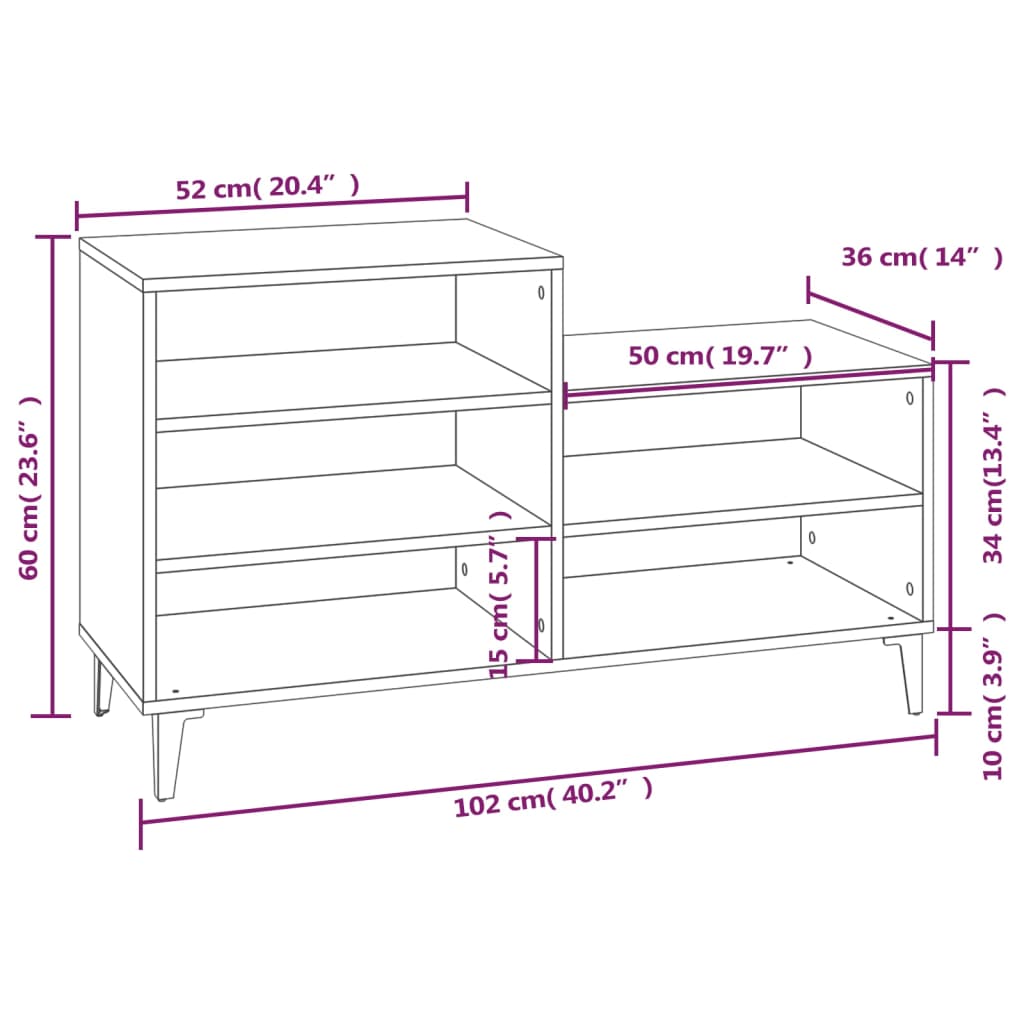 Schoenenkast 102x36x60 cm bewerkt hout