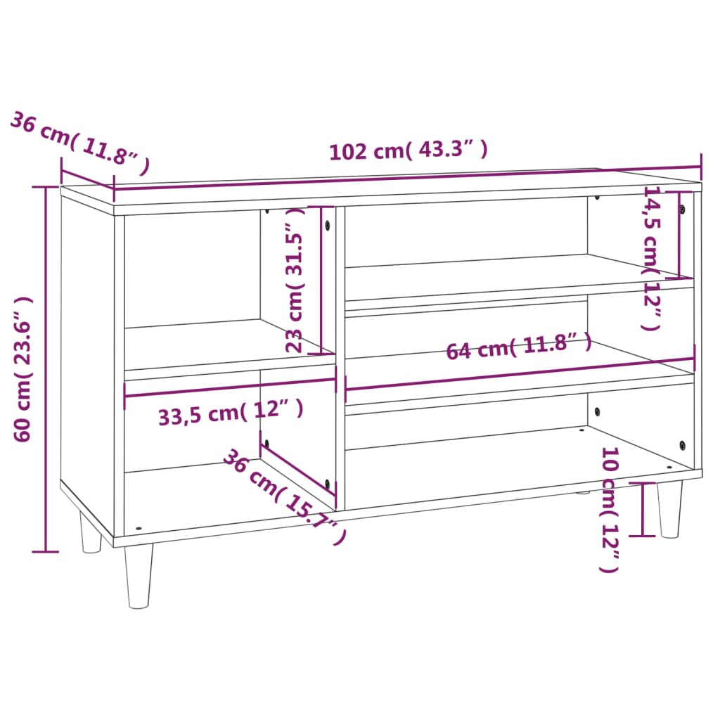 Schoenenkast 102x36x60 cm bewerkt hout