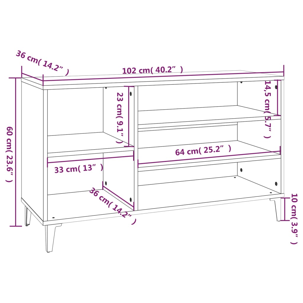 Schoenenkast 102x36x60 cm bewerkt hout eikenkleurig