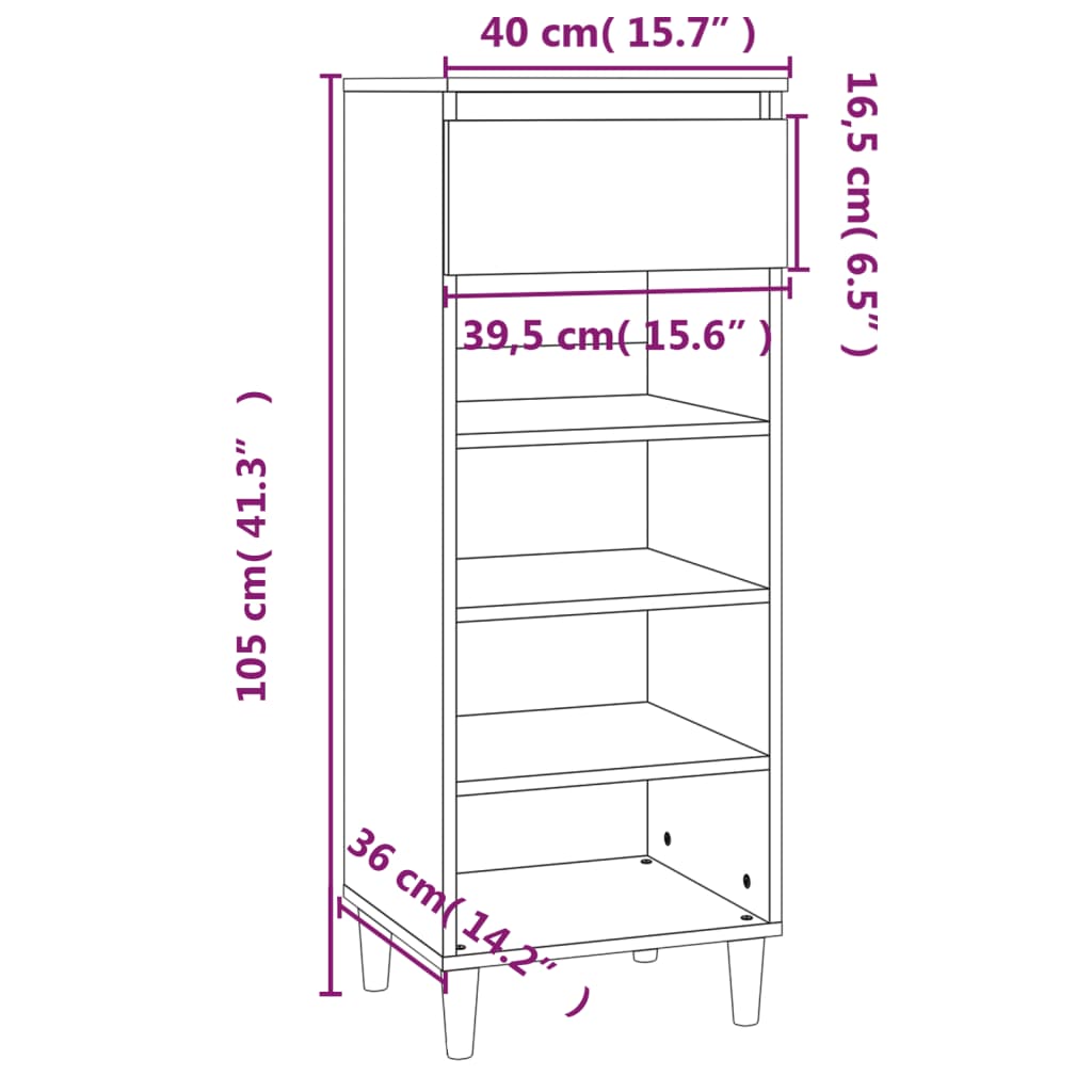 Schoenenkast 40x36x105 cm bewerkt hout