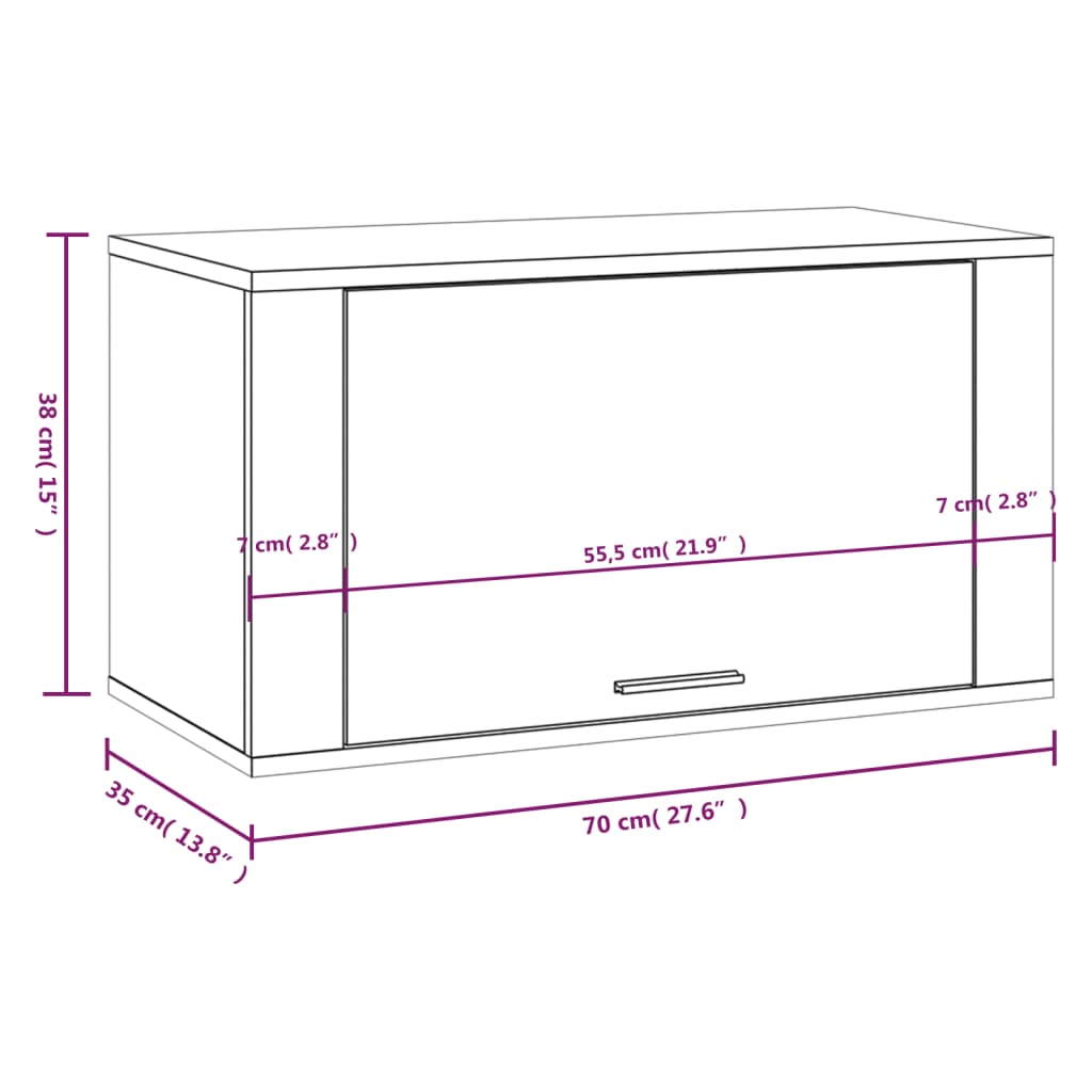 Wandschoenenkast 70x35x38 cm bewerkt hout