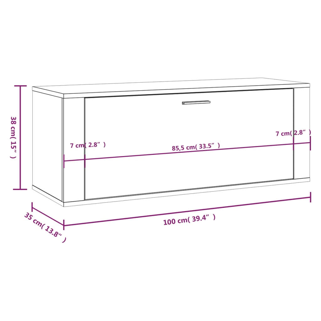 Wandschoenenkast 100x35x38 cm bewerkt hout