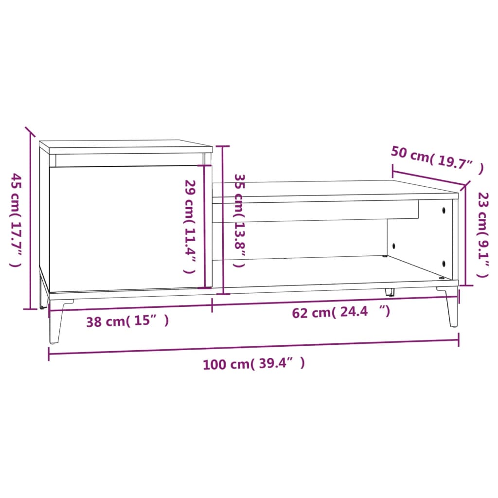 Salontafel 100x50x45 cm bewerkt hout bruineiken