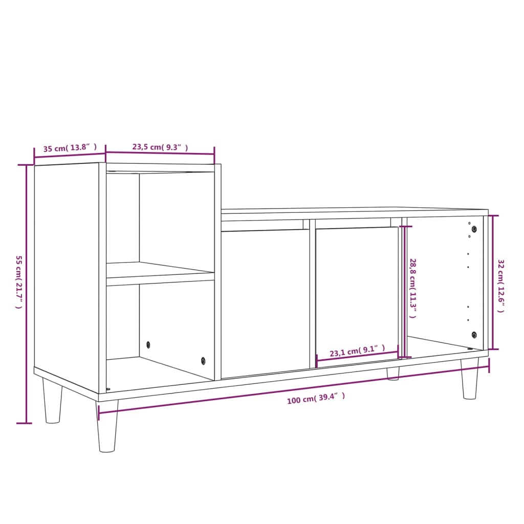 Tv-meubel 100x35x55 cm bewerkt hout