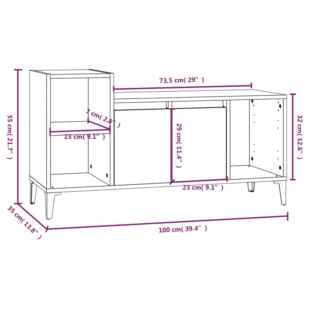 Tv-meubel 100x35x55 cm bewerkt hout