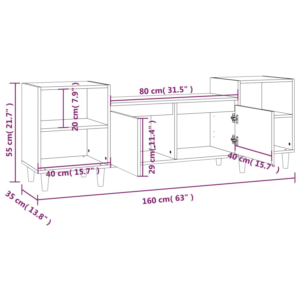 Tv-meubel 160x35x55 cm bewerkt hout eikenkleurig