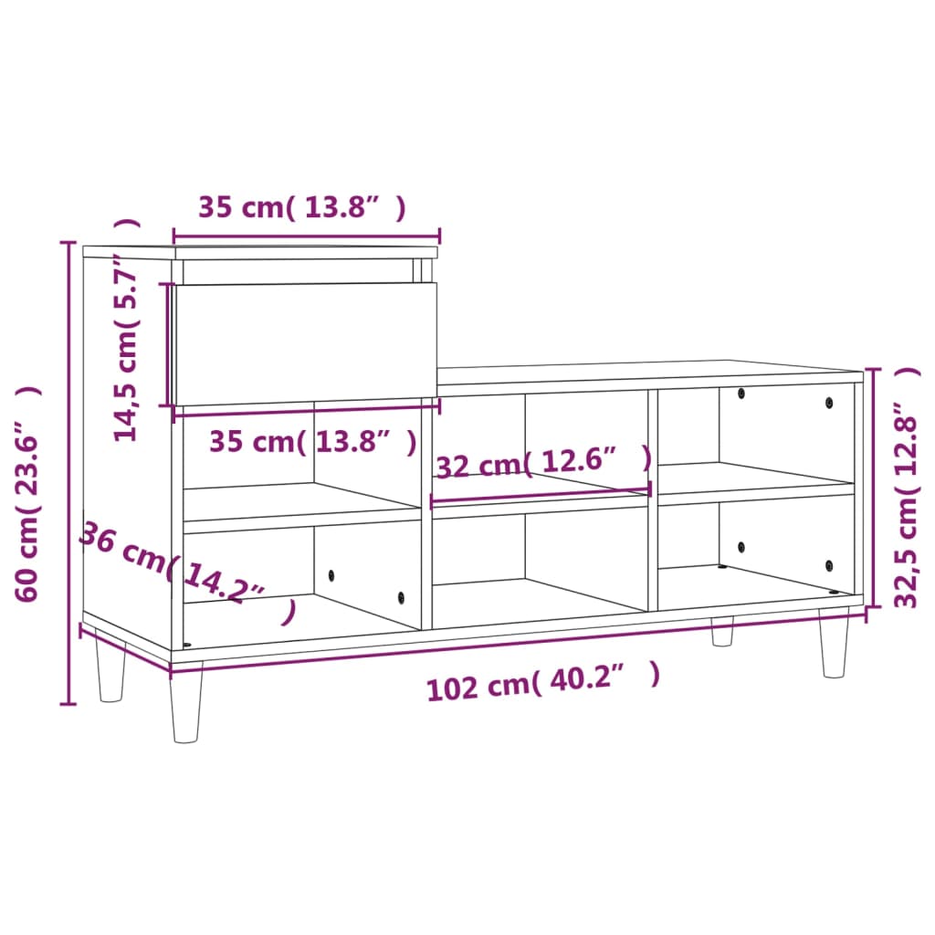 Schoenenkast 102x36x60 cm bewerkt hout bruin eikenkleur