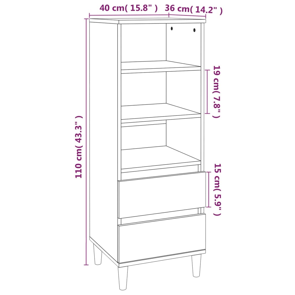 Hoge kast 40x36x110 cm bewerkt hout