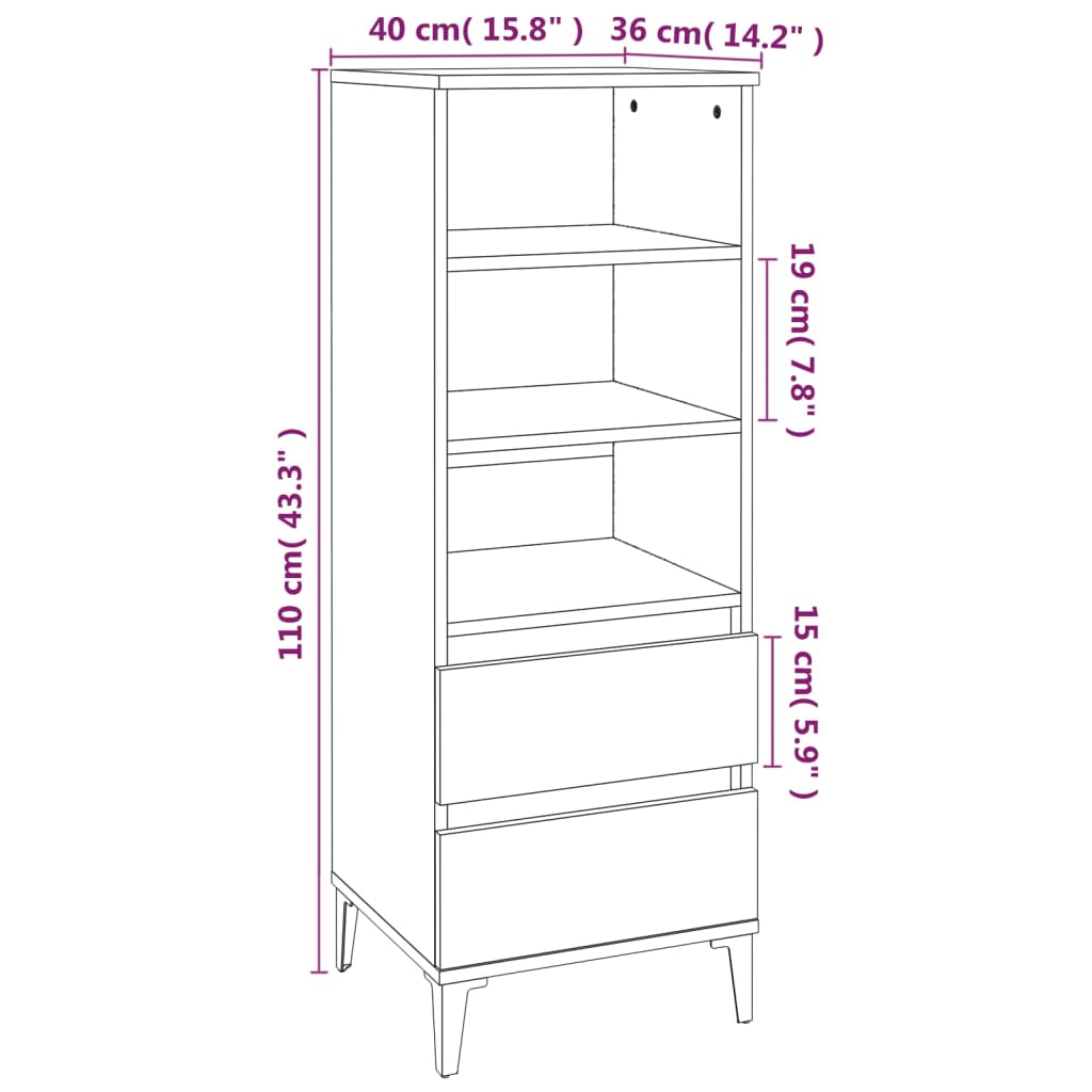 Hoge kast 40x36x110 cm bewerkt hout