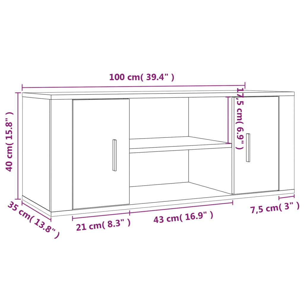 Tv-meubel 100x35x40 cm bewerkt hout eikenkleurig