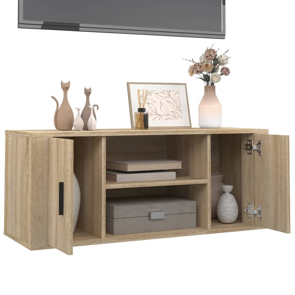 Tv-meubel 100x35x40 cm bewerkt hout eikenkleurig