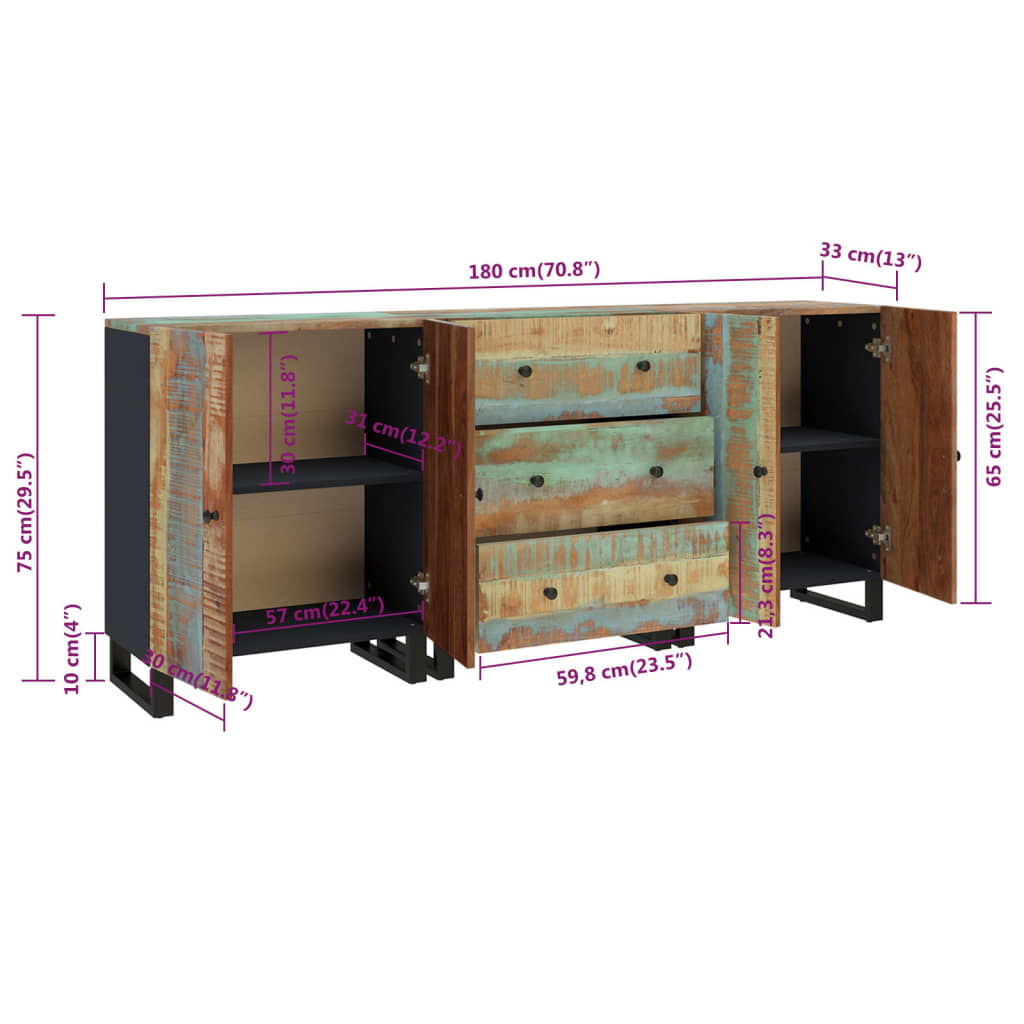 3 st Dressoir massief gerecycled hout