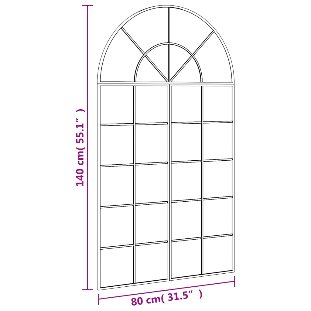 Wandspiegel boog 100x90 cm ijzer zwart