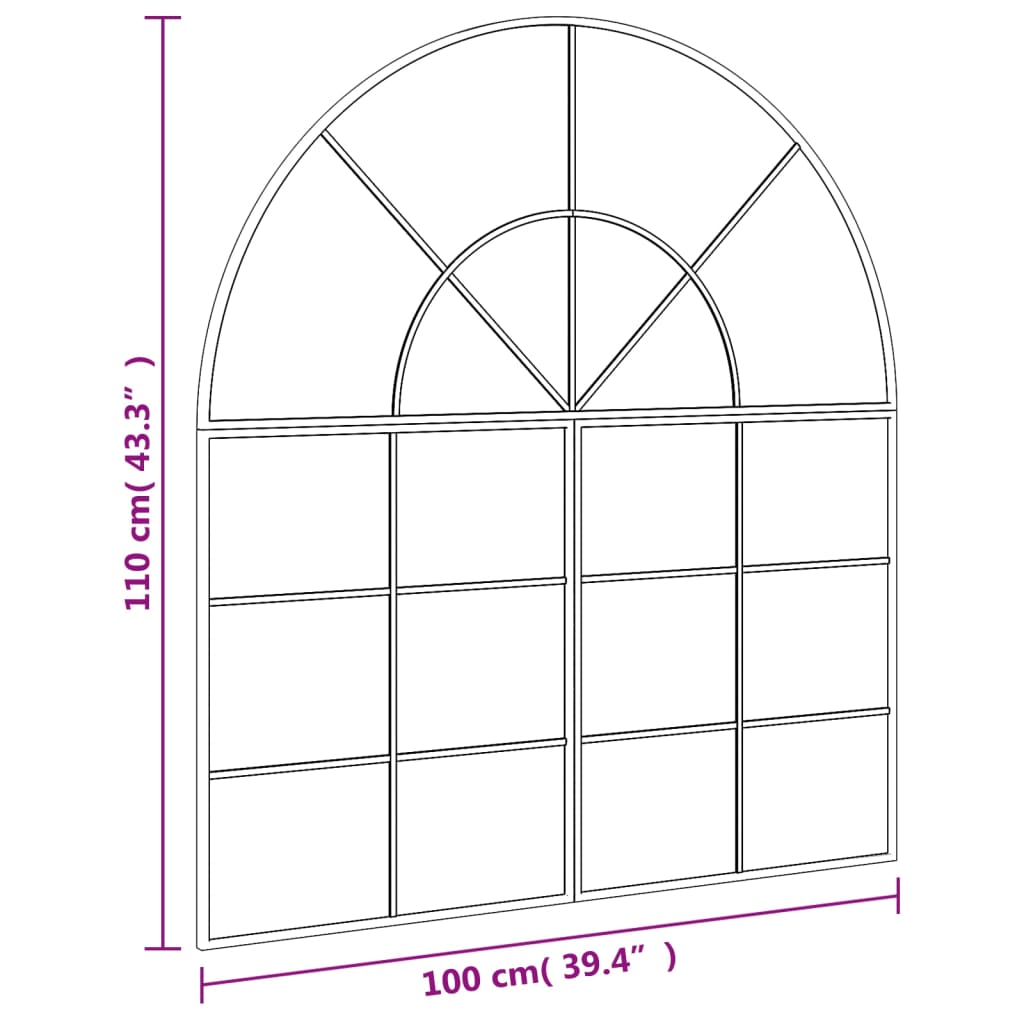 Wandspiegel boog 100x90 cm ijzer zwart