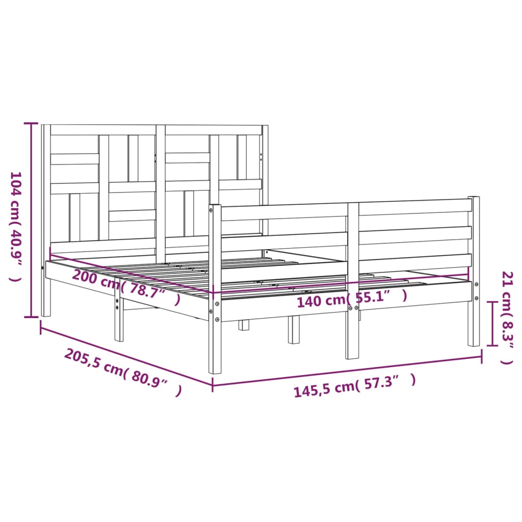 Bedframe met hoofdbord massief hout