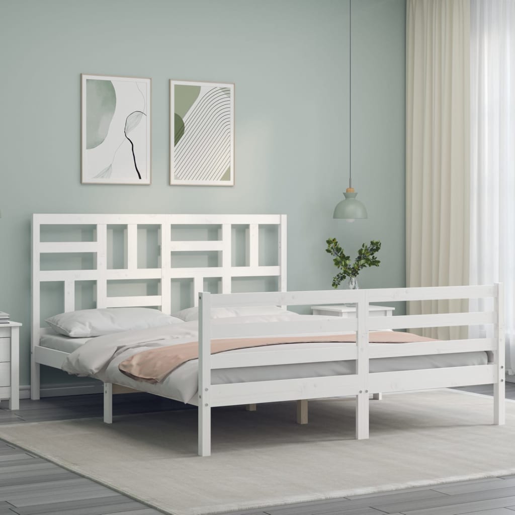 Bedframe met hoofdbord massief hout