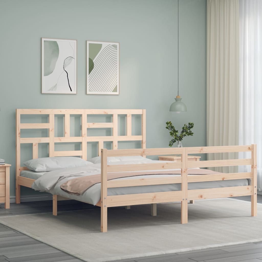 Bedframe met hoofdbord massief hout