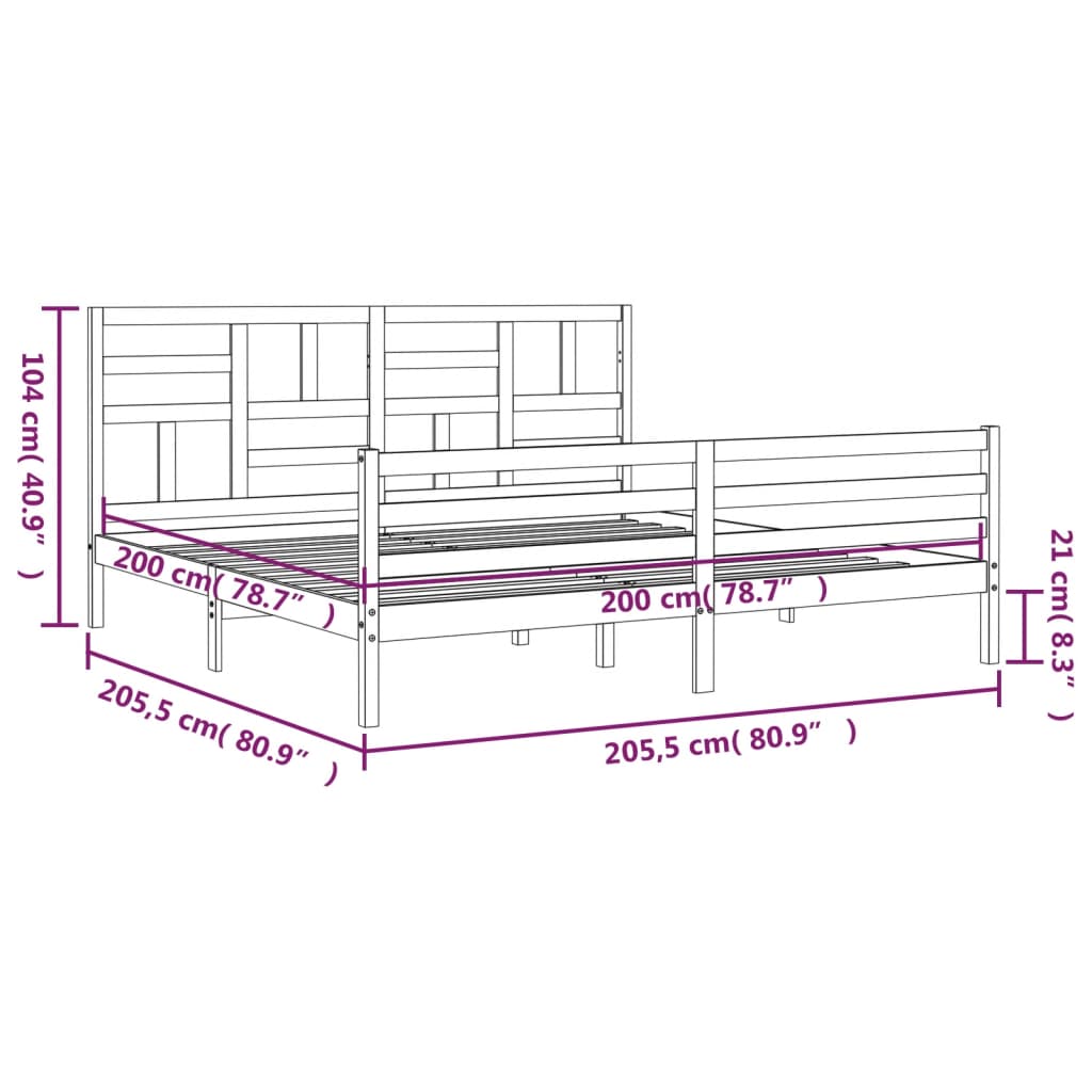 Bedframe met hoofdbord massief hout