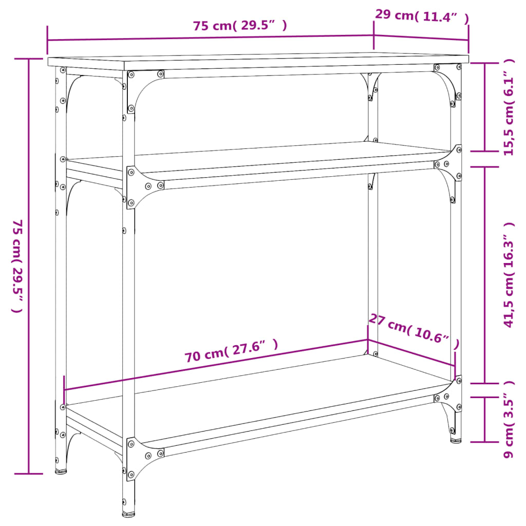 Wandtafel 100x29x75 cm bewerkt hout eikenkleurig