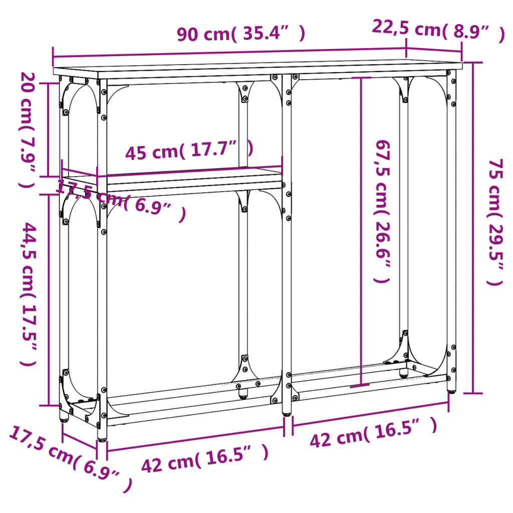 Wandtafel 145x22,5x75 cm bewerkt hout