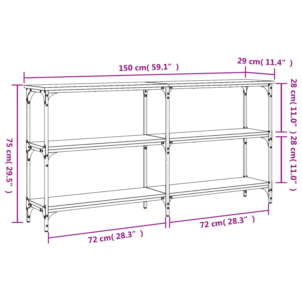 Wandtafel 150x29x75 cm bewerkt hout eikenkleurig