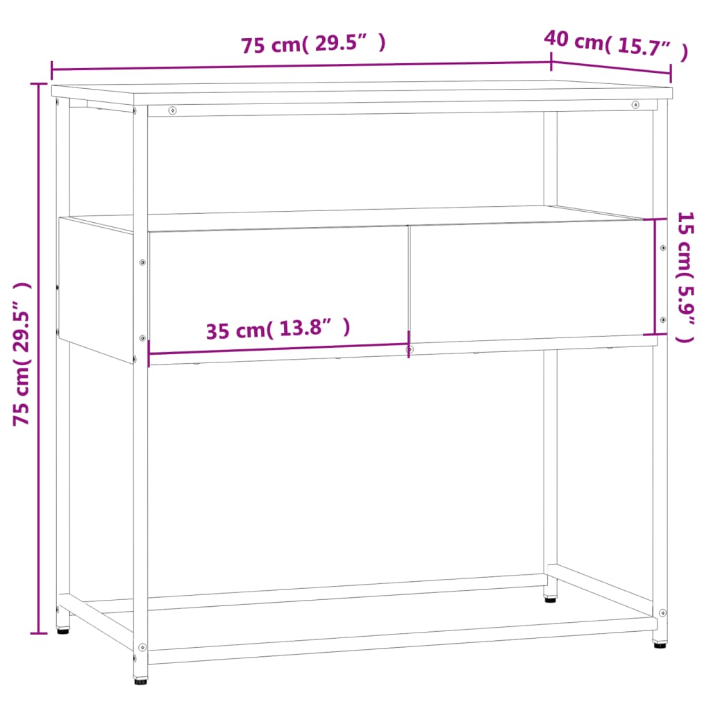 Wandtafel 100x40x75 cm bewerkt hout sonoma eikenkleurig