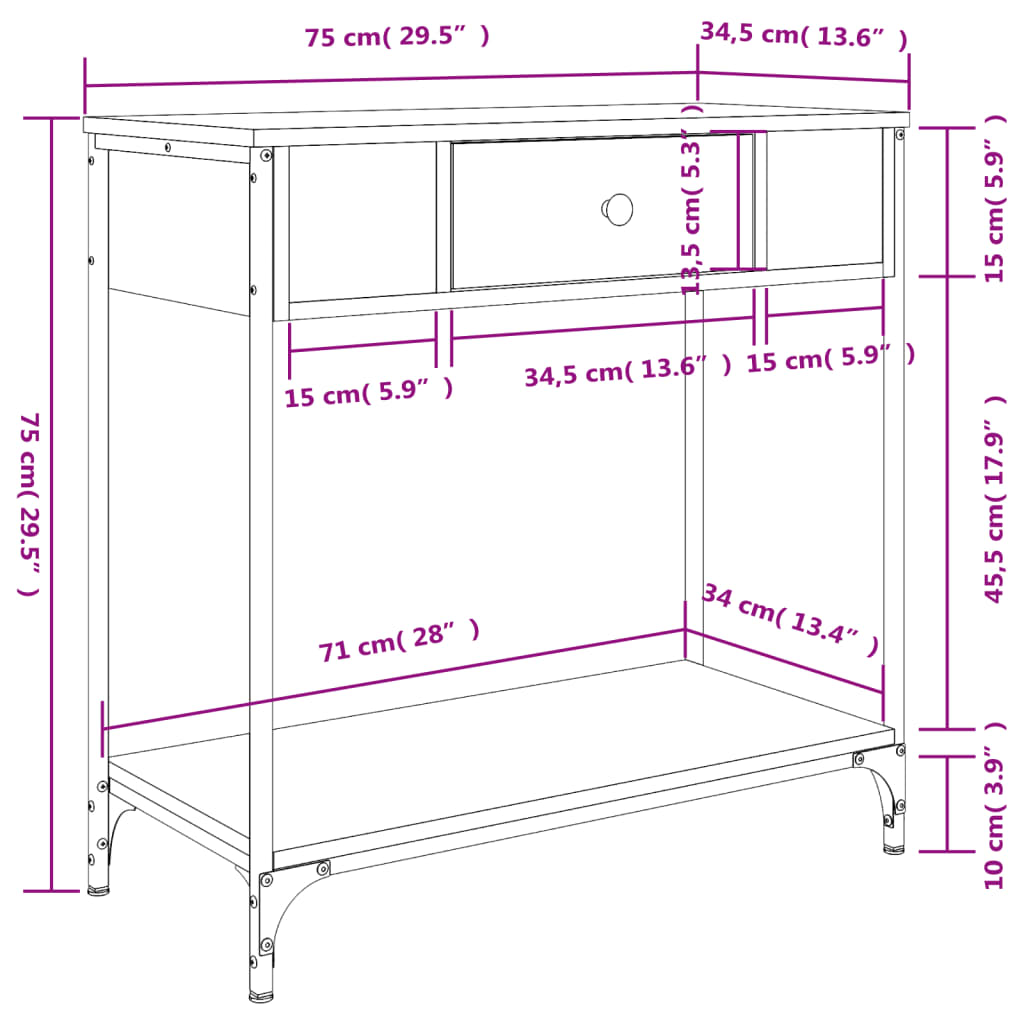 Wandtafel 75x34,5x75 cm bewerkt hout zwart