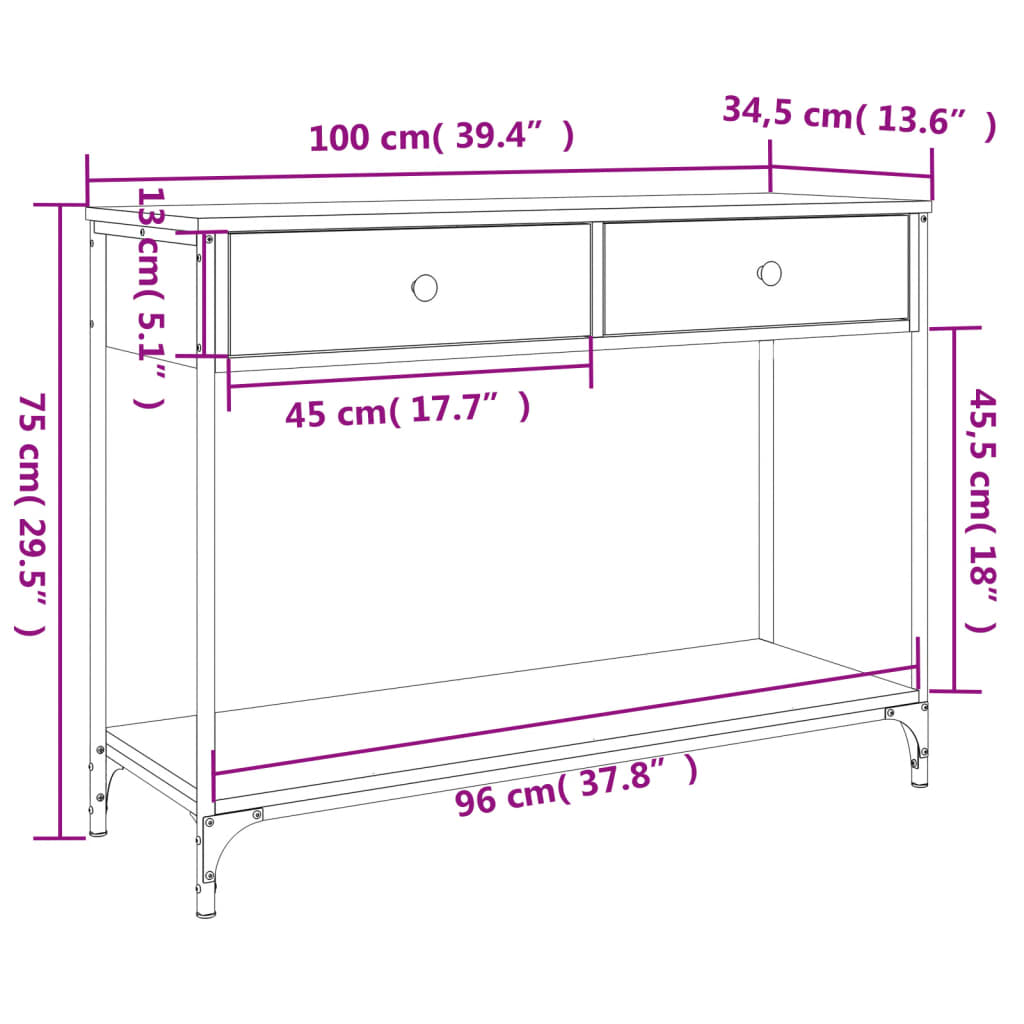 Wandtafel 100x34,5x75 cm bewerkt hout