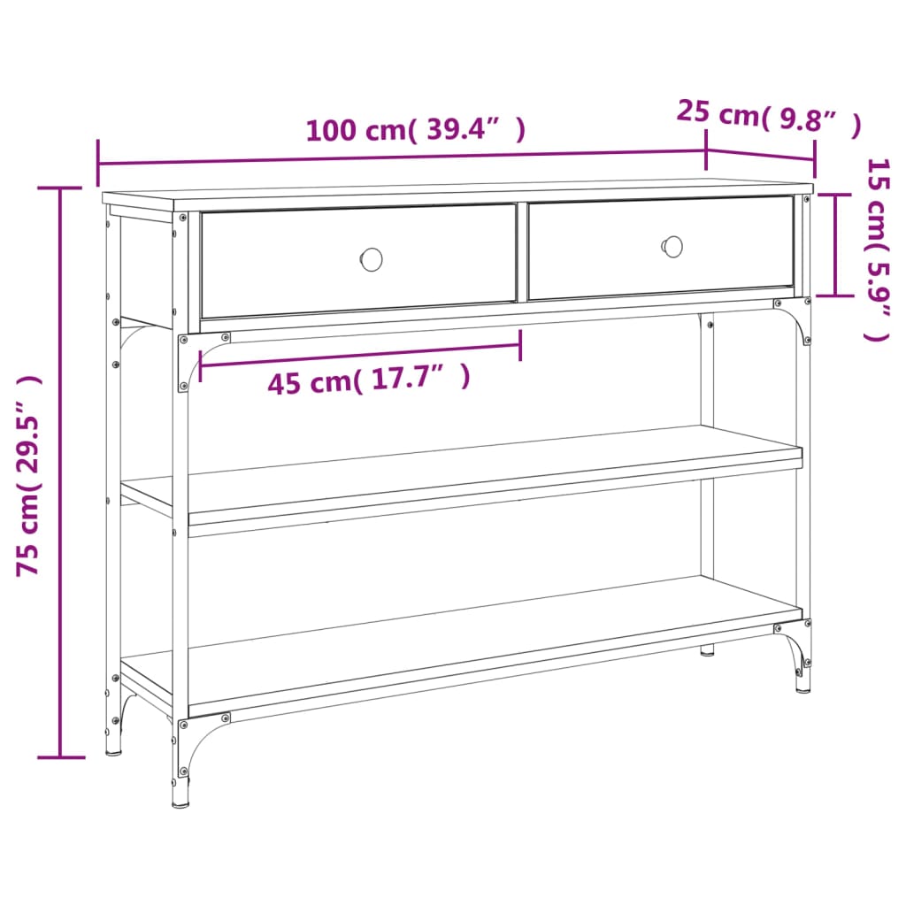 Wandtafel 100x25x75 cm bewerkt hout eikenkleurig