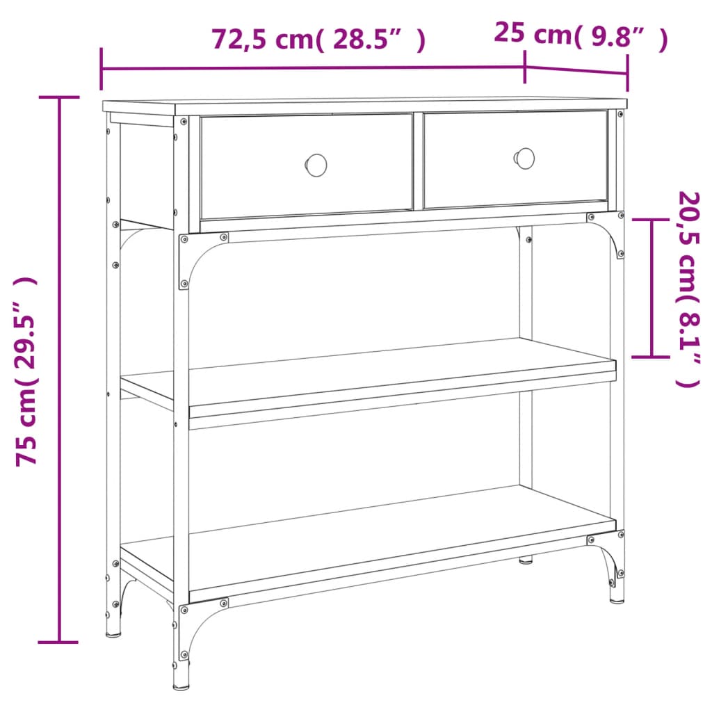 Wandtafel 100x25x75 cm bewerkt hout eikenkleurig